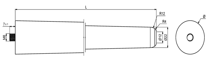 Sofabordben Ø36x370 mm incl. beslag til montering, sortmalet asketræ med struktur