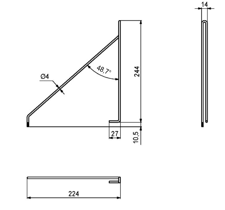 Hyldeholder Ø4x244 mm, sortmalet metal (H+V = 1 sæt)