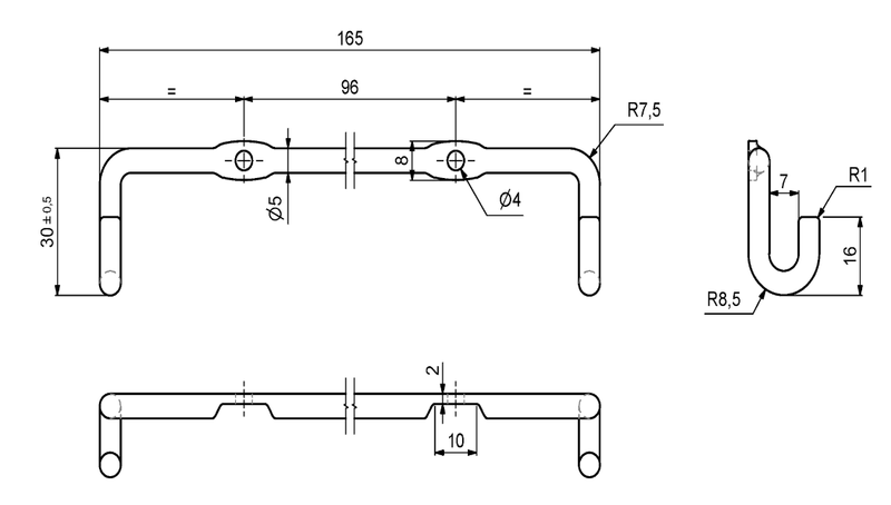 Ophængsbeslag/krog til trådkurv 165x30 mm, elgalvaniseret
