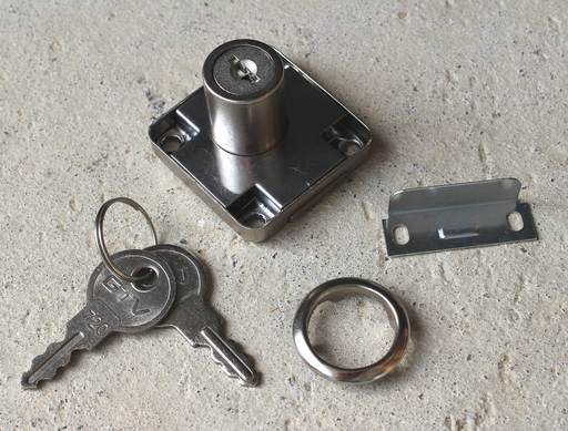 Møbellås 40x40 mm med cylinder og 2 nøgler, metal