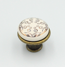 Porcelænsknop med orientalsk guldprint Ø27x23 mm, hvid