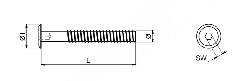 Møbelskrue uden spids Ø7x35 mm, elgalvaniseret