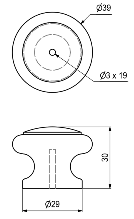 Træknop Ø39x30 mm, fyrretræ hvidtonet