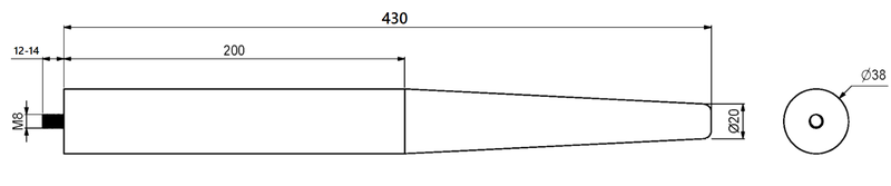 Bænkben Ø38x430 mm incl. skråt beslag til montering, sortmalet egetræ