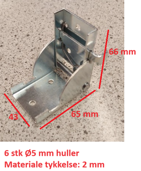 Klapbeslag til bordben 43x65x66 mm, elgalvaniseret