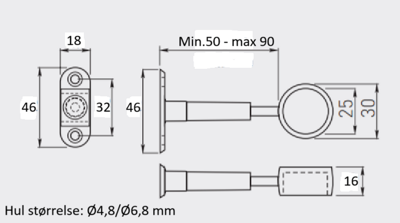Bøjlestangsholder med lukket ende til Ø25 mm stang - justerbar, mat sort metal (1 stk)