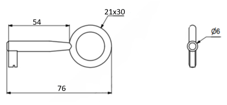 Møbelnøgle 76 mm, brun antik