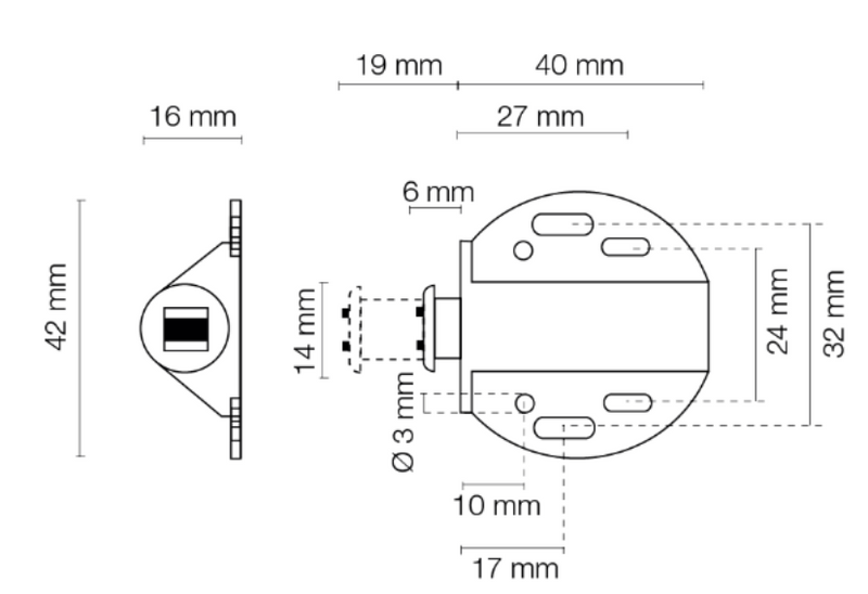 Lågeåbner "Push" med magnet 40x42 mm, sort