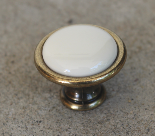 Messingknop med porcelænstop Ø29x23 mm, antik