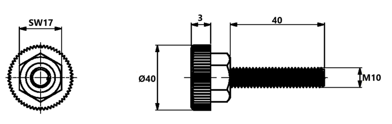 Stillefod m/fast fod M10x40 mm med sekskant, elgalvaniseret