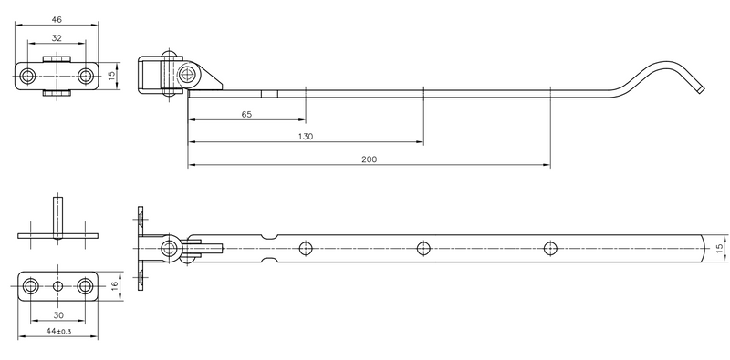 Udskyder til vindue 310 mm incl. 2 stk beslag, elgalvaniseret