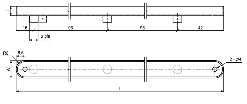 Glideskinne 250x16x8 mm, hvid plastik (1 stk)