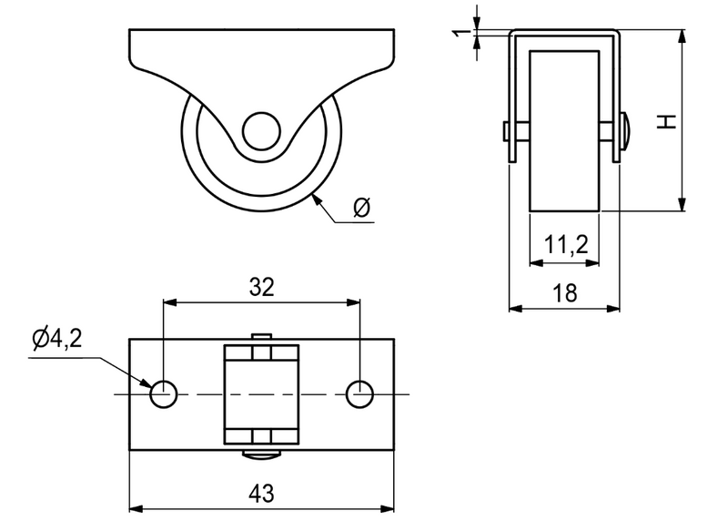 Pufrulle Ø26 mm, metal - hvid plastik