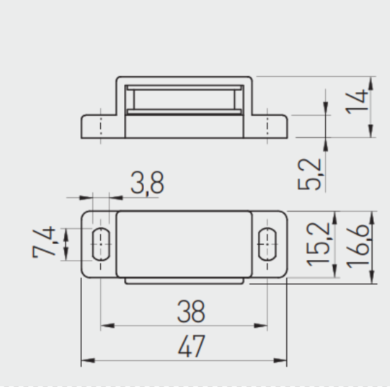 Magnet (2-3 kg) 46x15 mm u/blik, hvid plastik