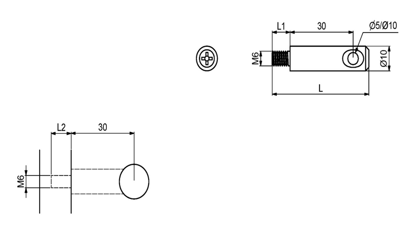 Samlebeslag bolt M6xØ10x46 mm, metal