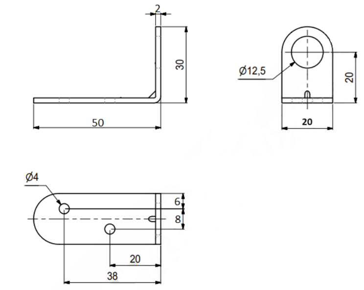 Vinkel til køkkenbordplade 20x30x50x2 mm, elgalvaniseret