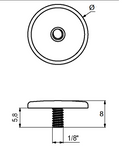 Dækknap med 1/8 tomme gevind, blank messing