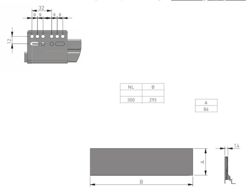 Skuffeudtræk 300 mm m/softclose-funktion og fuldt udtræk, hvid metal (komplet sæt)