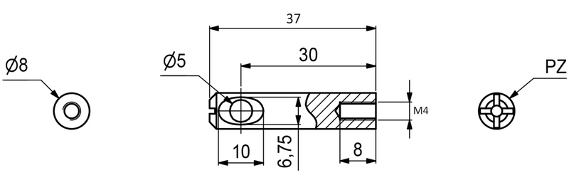 Samlebeslag bolt M4xØ8x37 mm, metal