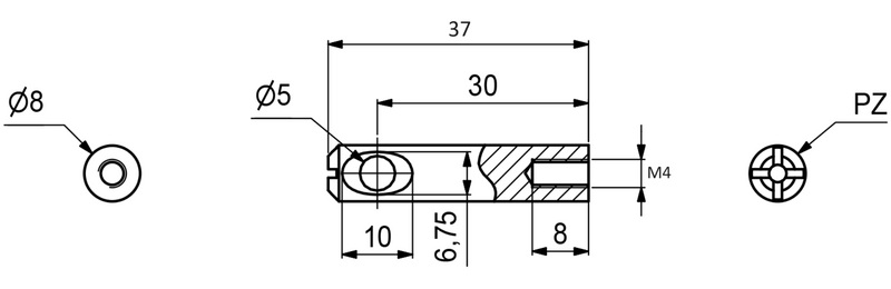 Samlebeslag bolt M4xØ8x37 mm, metal (sæt)