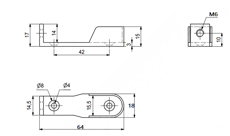 Bøjlestangsholder til 15x30 mm stang, blank (1 stk)