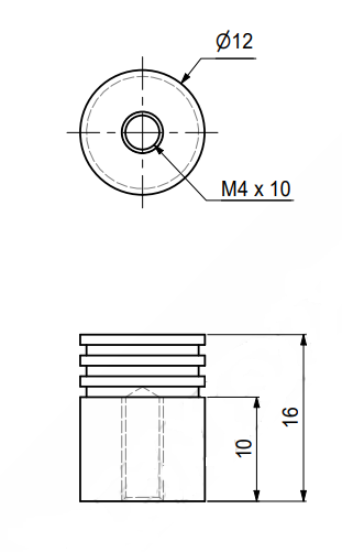 Møbelknop Ø12x16 mm m/riller, aluminium