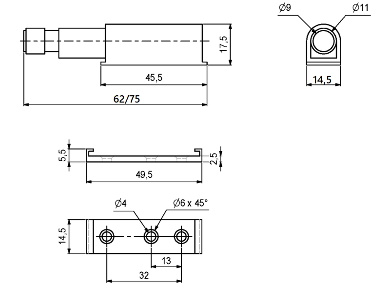 Lågeåbner "Push" 49x14,5 mm med anslagsdæmper, sort