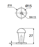 Metalknop Ø18x27 mm, rustfri