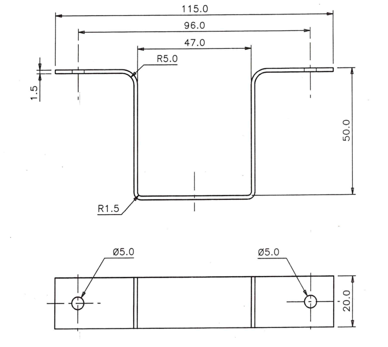 U-beslag 20x50x115 mm til 47 mm stok, elgalvaniseret