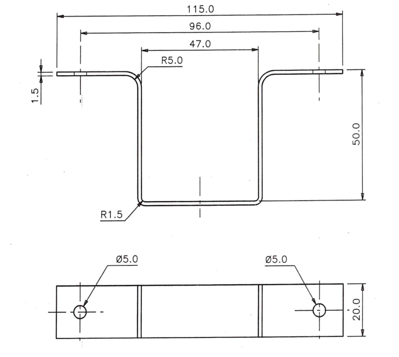 U-beslag  20x50x115 mm t/47 mm stok, elgalvaniseret