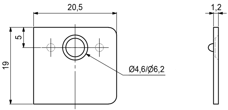 Blik til magnet 19x20,5 mm, elgalvaniseret