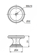 Messingknop Ø32x21 mm, blank