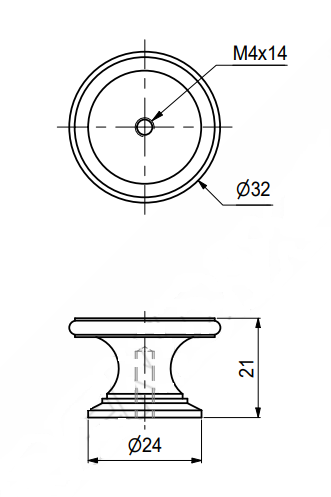 Messingknop Ø32x21 mm, blank