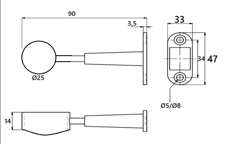 Bøjlestangsholder med lukket ende til Ø25 mm stang, blank (1 stk)