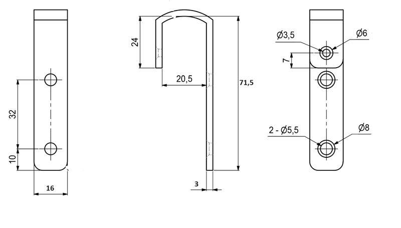Stigebeslag 71,5x16 mm til lodret stige, elgalvaniseret