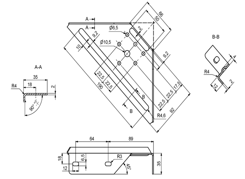 Hjørnebeslag til seng eller sofa - 190x92 mm, elgalvaniseret