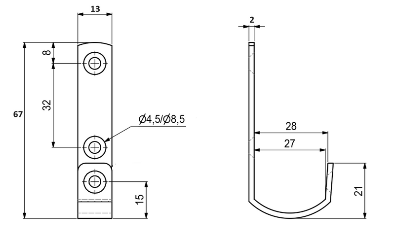 Stigebeslag 67x13 mm til lodret stige, elgalvaniseret