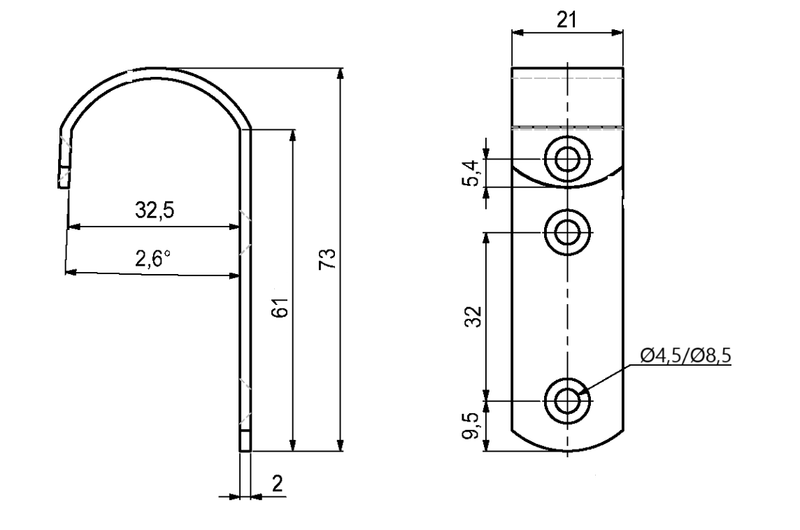 Stigebeslag 73x21 mm til lodret stige, elgalvaniseret