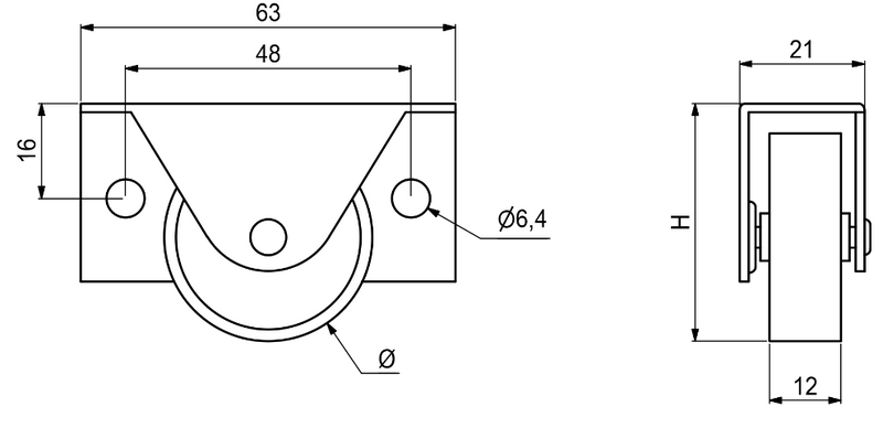 Pufrulle Ø35 mm til sidemontering, metal - hvid plastik