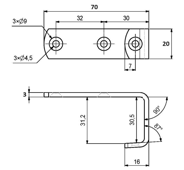 Stigebeslag 70x20 mm til lodret stige, elgalvaniseret