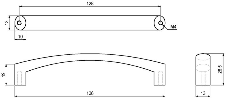 Metalgreb 128 mm c/c, mat