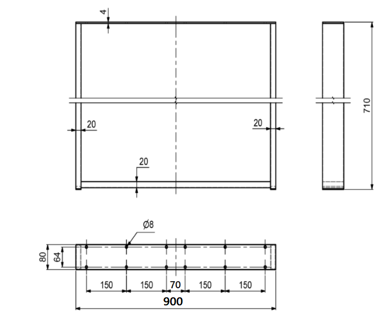 Bordben 900x710 mm, sort malet metal (1 stk)