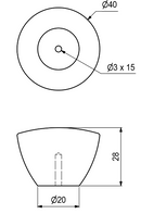 Træknop Ø40x28 mm, ubehandlet egetræ