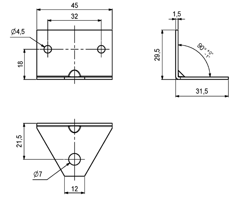 Vinkel 45x29,5x1,5 mm, gulgalvaniseret