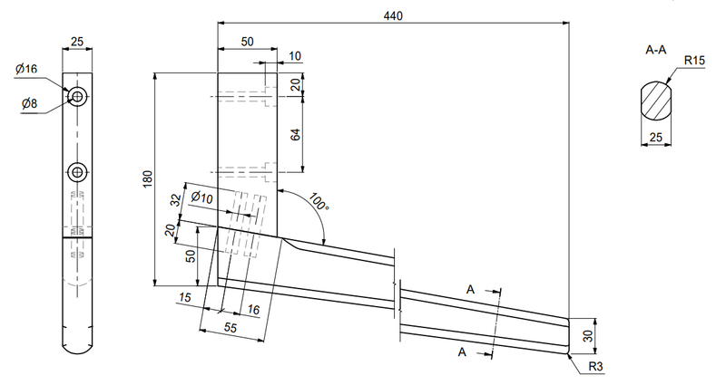 Sofabordben 25x180x440 mm, ubehandlet eg