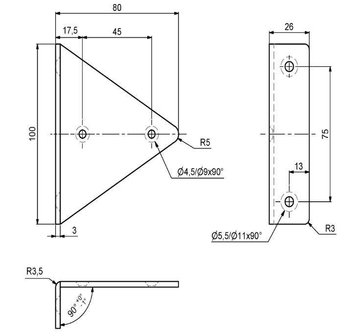 Hyldeholder vinkel 80x100x25 mm, FLERE FARVER