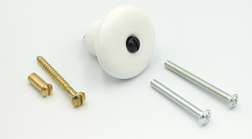 Porcelænsknop Ø36x28 mm med gennemgående hul, hvid