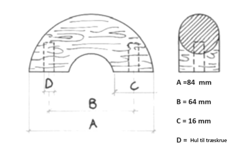 Trægreb 64 mm c/c, ubehandlet egetræ