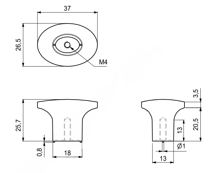 Metalknop 37x26 mm, sort pulverlakeret