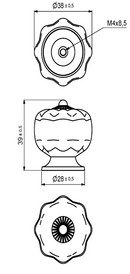 Porcelænsknop blomst med messingtop og fod Ø38x39 mm, hvid